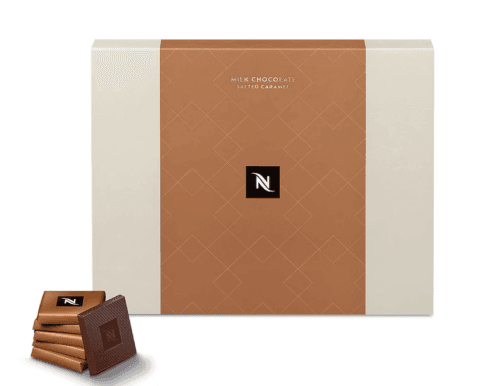 Milk Chocolate squares with salted caramel pieces