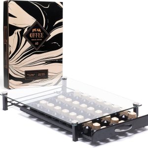 Coffee Capsule Storage Drawer Tray for 60 Nespresso Original Pods | Pod Holder Box, Organiser & Machine Stand with Tempered Glass Top |
